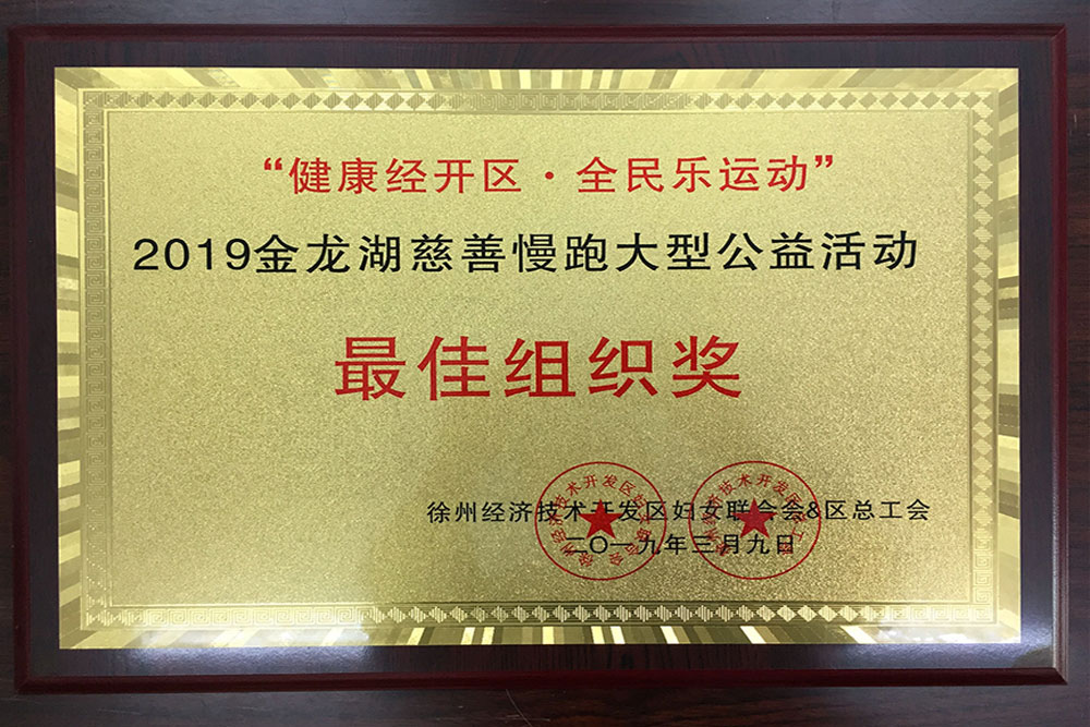 2019年3月金龙湖慈善慢跑大型公益活动“最佳组织奖”奖牌
